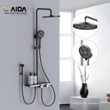 Metal Stainless Bathroom Taps Thermostatic Mixer System Sets Matte Black Round Head Large Rain Bath & Shower Faucets Sets